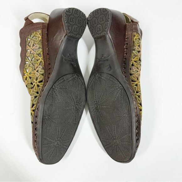 Pikolino Romana Floral Lasercut Slingback Sandals Brown Green Size 37 - Picture 5 of 11
